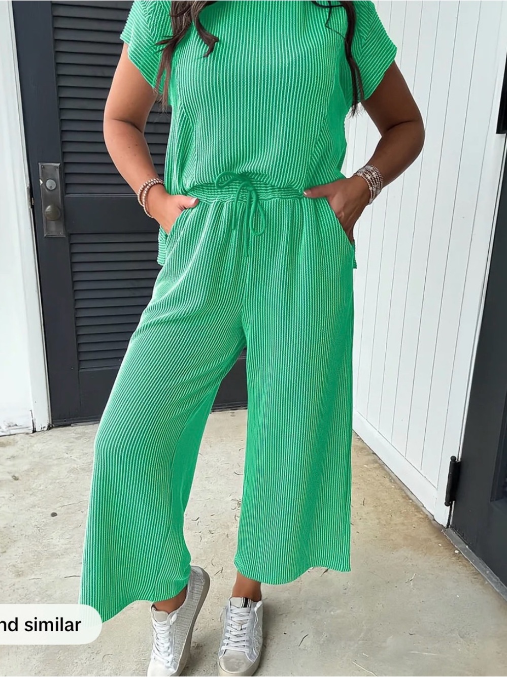 Ladies' Wide-Leg Knit two piece set in Green